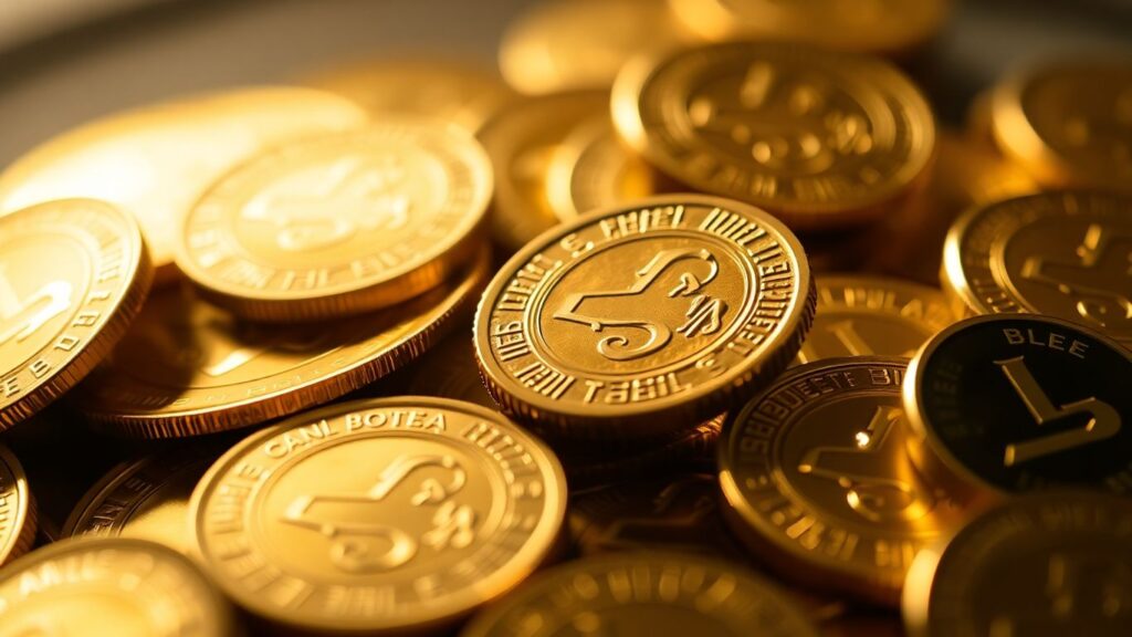 Pile of shiny gold coins