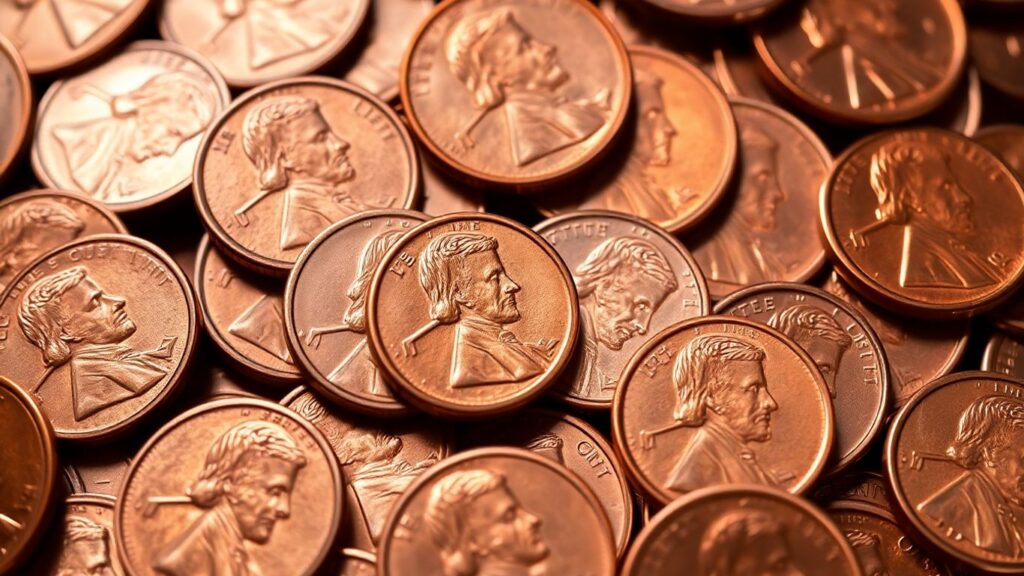 Pile of vintage Lincoln wheat pennies