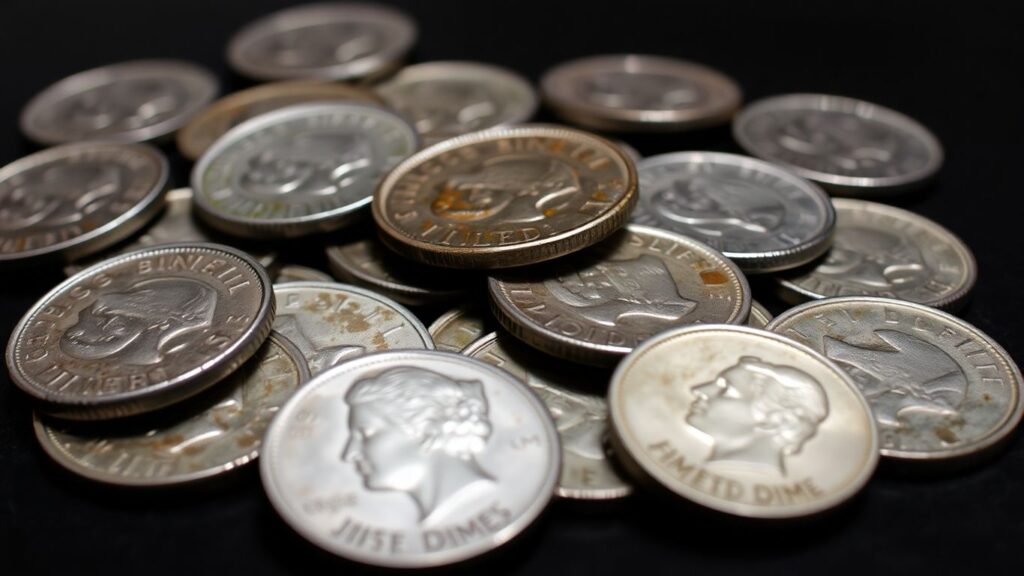 Pile of old mercury dimes in Tampa