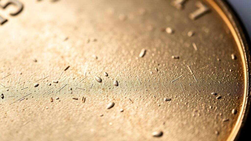 Close-up of a coin showing its condition and details.