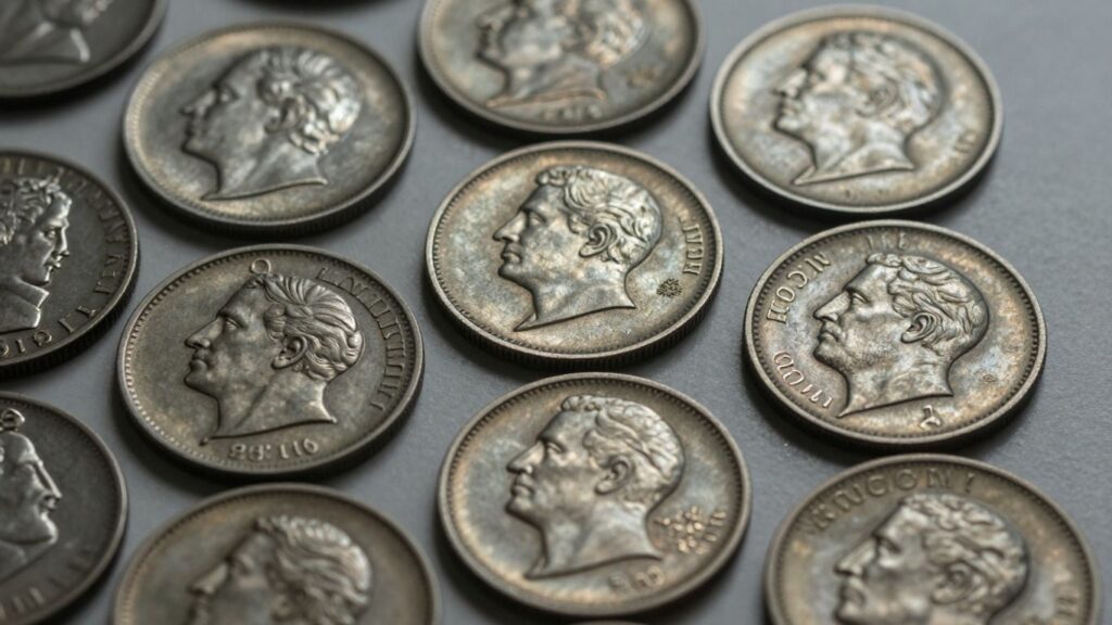 Close-up of various rare coin errors.