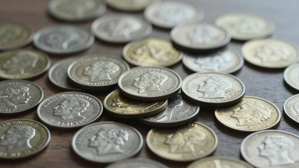 Collection of valuable coins with Tampa in background.