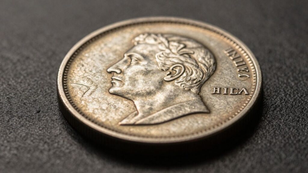 Close-up of a valuable rare coin.