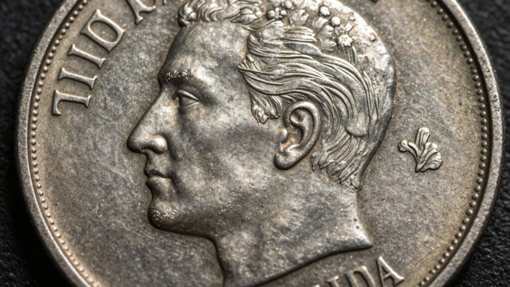 Close-up of coin wear patterns