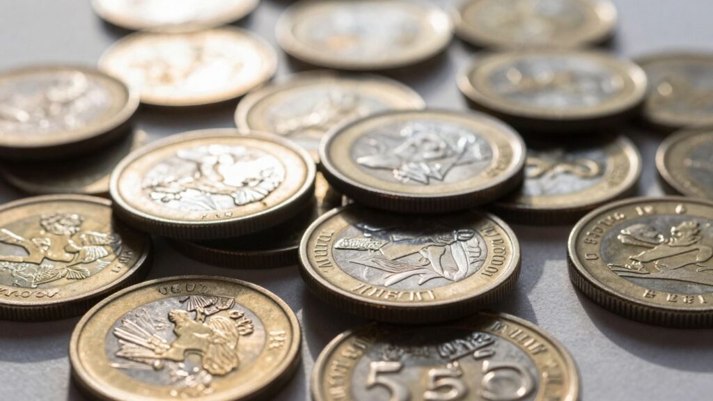 Collection of valuable gold and silver coins.