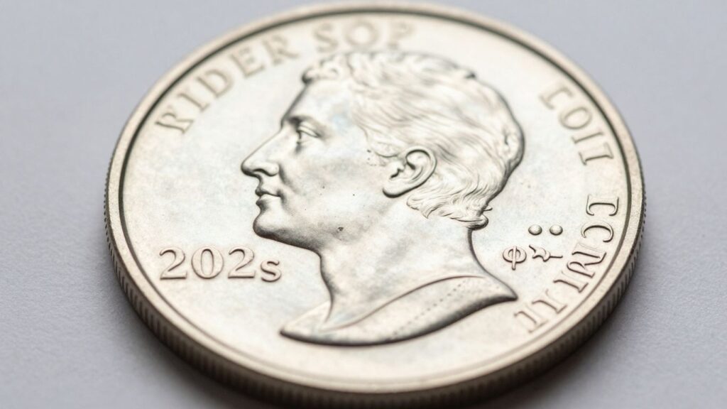 Close-up of a proof coin's reflective surface.