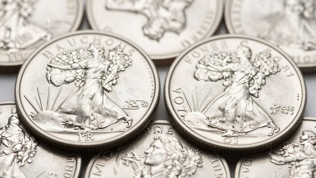 Stack of shiny silver bullion coins
