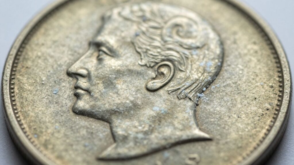 Coin with white powdery PVC damage