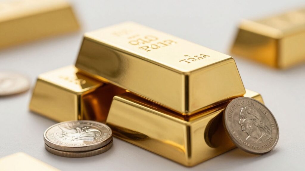 Gold bars and silver coin