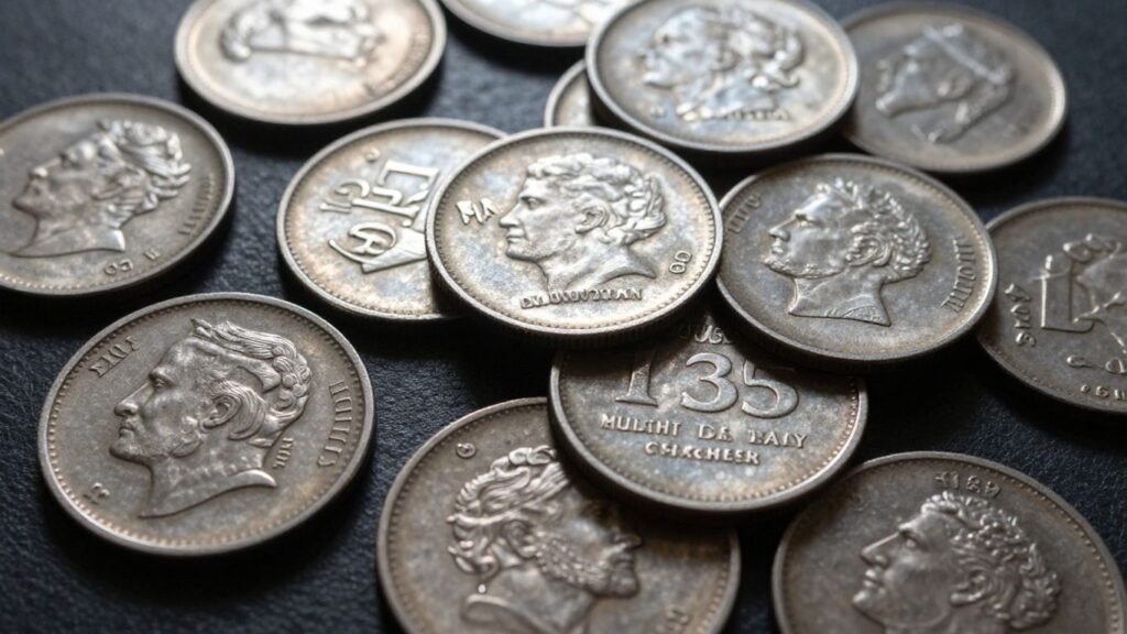 Pile of vintage silver coins