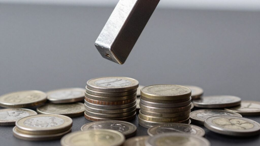 Magnet testing coins for authenticity