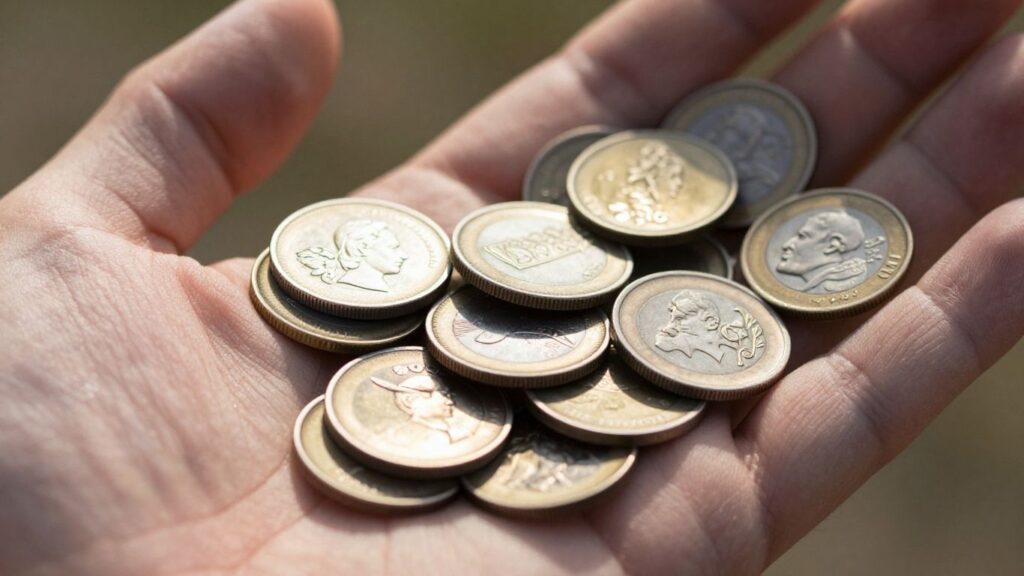 Collection of valuable coins held in hand.