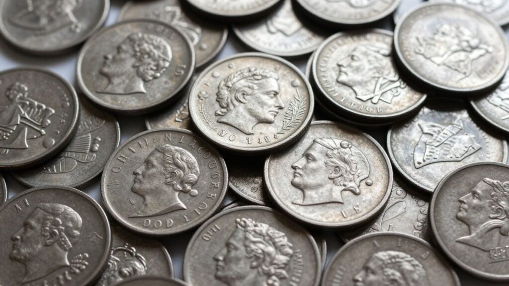 Pile of old silver coins
