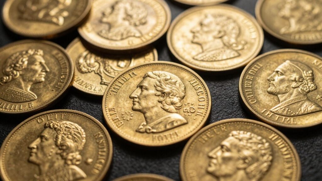 Pile of shiny gold coins