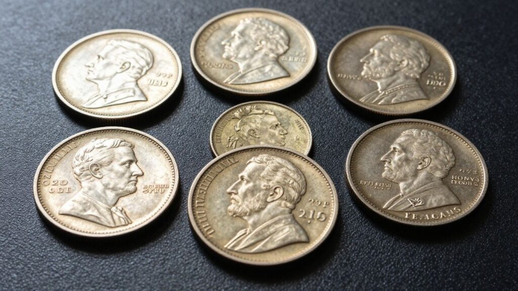 Rare so-called dollars displayed on a dark surface.